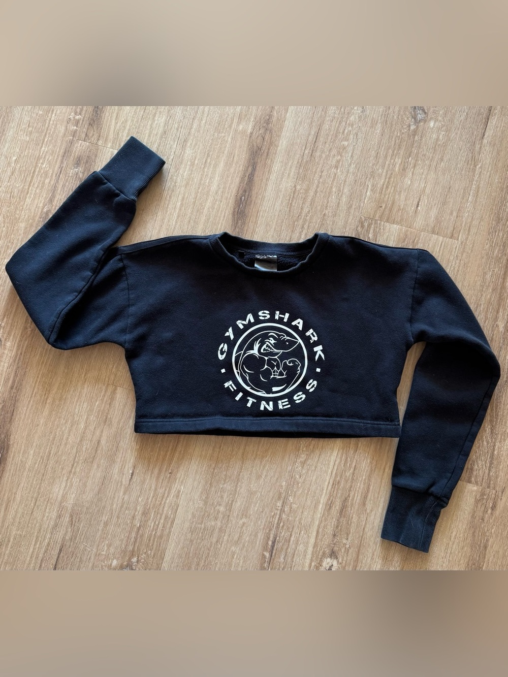 Gymshark Black Cropped Crewneck Sweatshirt with White Logo